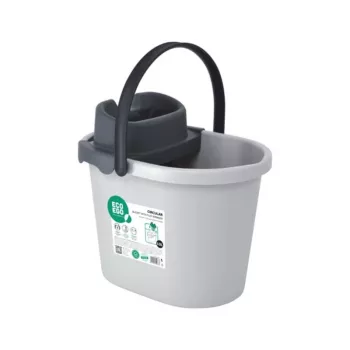 Găleată ovală ECO EGO cu storcător plat cu buton, 10 L, gri/verde, polipropilenă