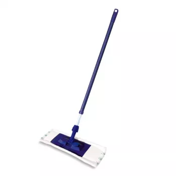 Mop plat cu perie YORK Smart 45x15 cm cu mâner telescopic 74-130 cm, microfibre, gri/albastru