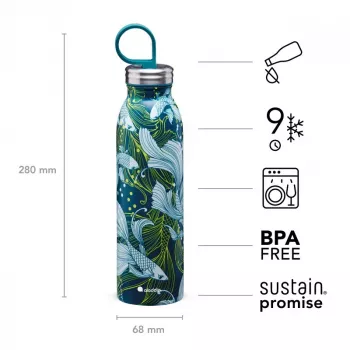 Sticlă termică din oțel inoxidabil Aladdin X Naito Chilled Thermavac 0,55L Goldfish Green