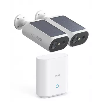 AOSU Smart Security SolarCam P1 SE System 2-Cam Kit, 2K QHD, Wire-Free, Solar Powered, Color Night Vision, 2-Way Audio, IP65, 2 Cameras