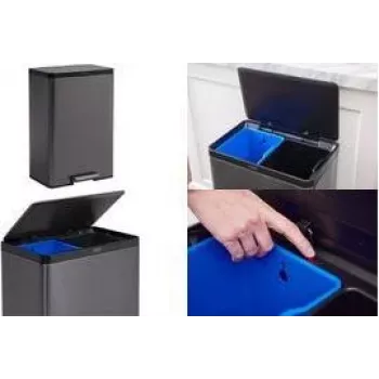 Coș de reciclare din oțel inoxidabil Rubbermaid Elite Dual Stream 39L cu pedală, 2 compartimente 2145987