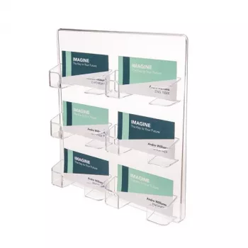 DEFLECTO 70601 Wall-Mount Business Card Holder, 6 Compartments, Polystyrene, Clear, Holds 300 Cards