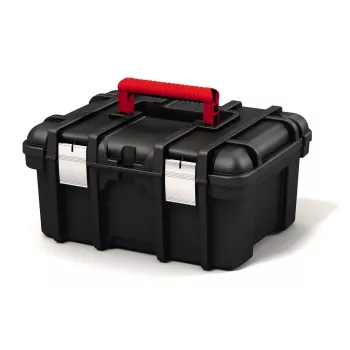 KETER DIY Power Tool Box 16, 41.9 x 32.7 x 20.5 cm, Black with Red Accents, Stackable, Metal Latches, Removable Tray