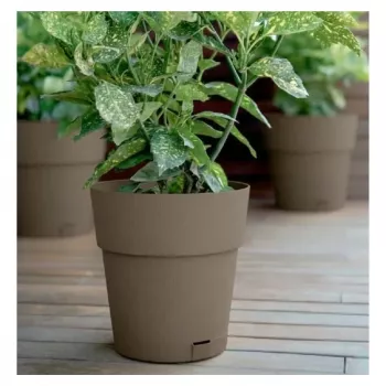 Ghiveci cu farfurioară STEFANPLAST Ethica, 25x25 cm, maro, 8,5 L, plastic reciclat