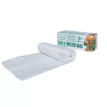 Pungi compostabile BioBag 6L pentru congelator pentru alimente, 20 pungi perforate pe rolă, 24 x 50 cm, 18 microni, transparente