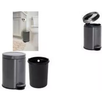 Coș de gunoi cu pedală Rubbermaid, rotund, 6 litri, oțel inoxidabil gri închis cu recipient interior din plastic detașabil 2179250