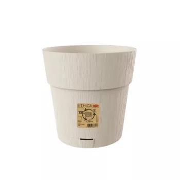 Ghiveci rotund cu farfurioară STEFANPLAST Ethica, alb, diametru 25 cm, înălțime 25 cm, 12,3 L, polipropilenă rezistentă la UV și îngheț, interior/exterior