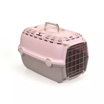 Cușcă de transport STEFANPLAST Horizon 1 cu ușă metalică 48x32x30cm roz/gri