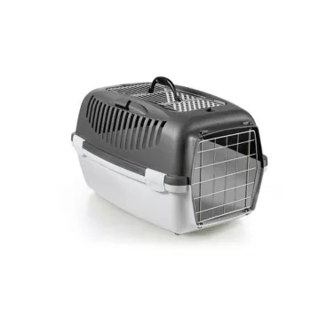 Cușcă de transport STEFANPLAST Gulliver 3 Top Free cu ușă metalică 61x40x38cm gri închis/gri deschis