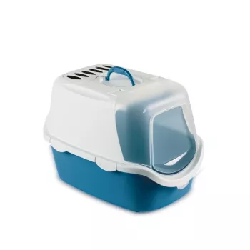 Litiere pentru pisici cu capac STEFANPLAST Cathy Easy Clean 56x40x40 cm alb/albastru