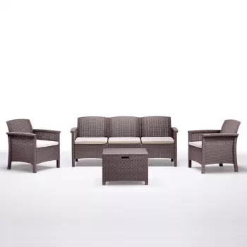 Set de mobilier de grădină BICA Venezia 3 bej - lounge de exterior pentru 5 persoane cu cadru din aluminiu, împletitură din frânghie și masă din sticlă călită