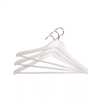Umereșe din lemn ORDINETT set de 3, alb, 45 cm, cârlig rotativ cromat, bară pentru pantaloni