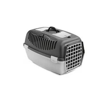 Cușcă de transport STEFANPLAST Gulliver 3 cu ușă din plastic 61x40x38 cm Gri închis/Gri deschis