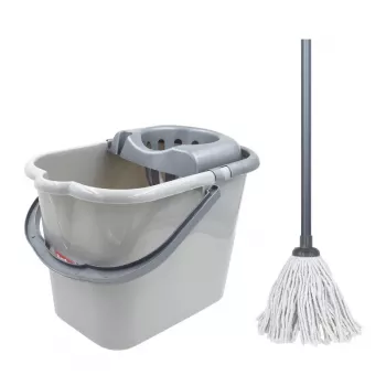 Găleată ovală Sauber 15L cu mâner de împingere și set de mop