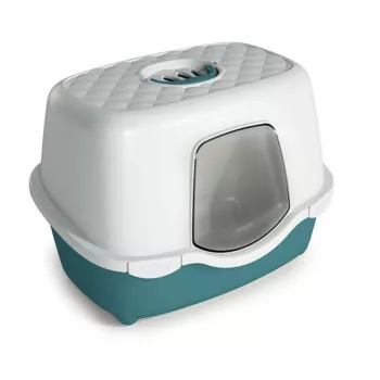 Litiere pentru pisici cu capac STEFANPLAST Tres Chic cu filtru de carbon activ, alb/verde, 56x39x39 cm