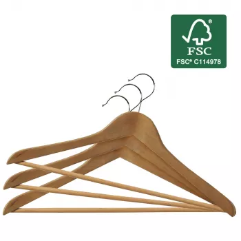 Umereșe din lemn ORDINETT, set de 6, lemn de fag, 44,5 cm, finisaj natural, cârlige rotative
