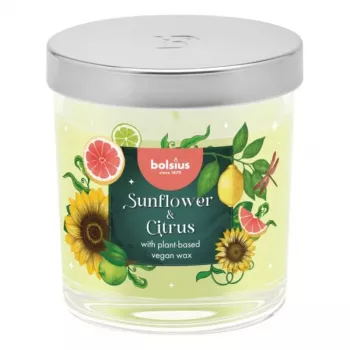 Lumânare parfumată BOLSIUS Floral Fusion în borcan de sticlă, floarea-soarelui și citrice, Ø80x72 mm