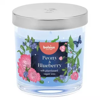 Lumânare parfumată în pahar Bolsius Aromatic Floral Fusion bujor & afin Ø80x72mm