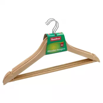 Umerașe din lemn SAUBER 24850002 set de 3, natur, cârlig rotativ cromat, 45 cm