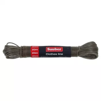 Frânghie de rufe SAUBER 20 m cu miez de oțel și strat de PVC, albă