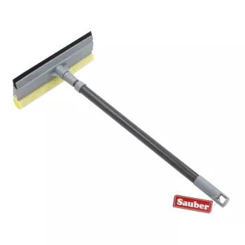 Perie mini pentru geam SAUBER cu mâner telescopic | microfibră și racletă pe ambele fețe