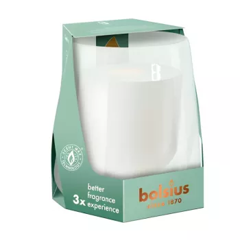 Lumânare parfumată în sticlă BOLSIUS Clean Light vanilie & boabe de tonka Ø95x85mm