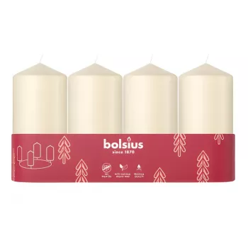 Lumânări cilindrice Bolsius 4 buc. Ø100x48 mm, crem