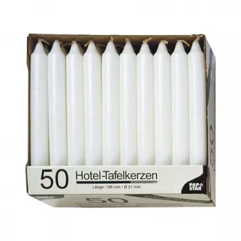 Lumânare tip bețișor PAPSTAR albă, înălțime 196 mm, diametru 22 mm, 100 bucăți, parafină, timp de ardere 7 h