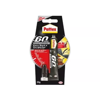 Lipici universal Pattex 60 Seconds 20g tub - transparent, polimer FlexTec, lipire rapidă pentru lemn, metal, sticlă, ceramică, piele, cauciuc, materiale plastice
