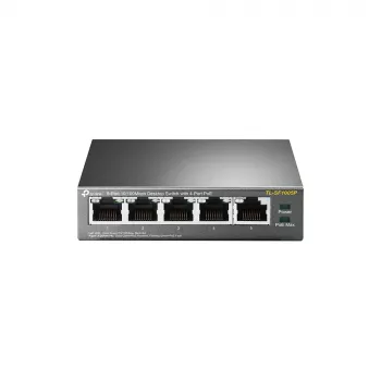 Switch desktop PoE+ TP-Link TL-SF1005P cu 5 porturi 10/100 Mbps și 4 porturi PoE+, buget 67W, mod Extend
