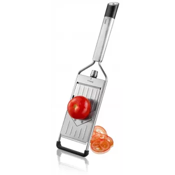 GEFU PRIMELINE Feliator de legume, mandolină manuală, lamă japoneză din oțel în V, 3 setări de grosime, 2 inserții julienne, argintiu/negru