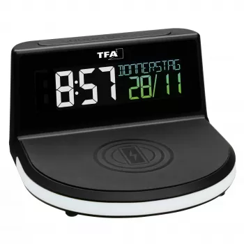 Ceas deșteptător digital TFA Dostmann 60.2028.01 cu stație de încărcare wireless CHARGE