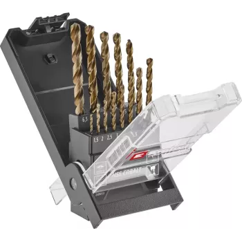 Set de burghie elicoidale pentru metal HSS-Co Einhell 249013, 13 piese, 1,5-6,5 mm, aliaj de cobalt, DIN 338, vârf ascuțit