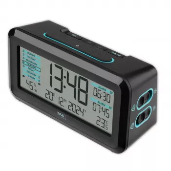 Ceas deșteptător cu radio TFA Dostmann 60.2562.01.GB, negru, albastru deschis