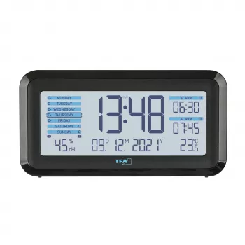 Ceas deșteptător cu radio TFA Dostmann 60.2562.01.GB, negru, albastru deschis
