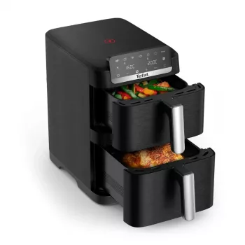 Friteuză cu aer cald cu două coșuri TEFAL EY7528E0 Easy Fry Crispy Stack, 2700 W, 6 L + 4 L, neagră