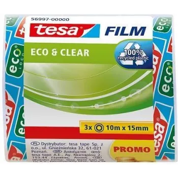 Bandă adezivă tesa tesafilm eco & clear, 10 m x 15 mm, transparentă, 3 role 56997-00000-01
