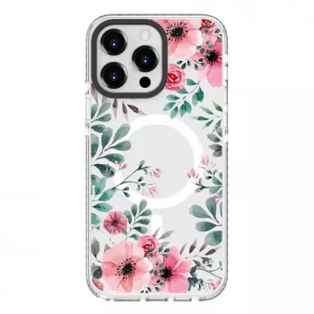 Husă PC+TPU cu MagSafe Evelatus pentru Apple iPhone 15 Pro Max - imprimeu floral transparent