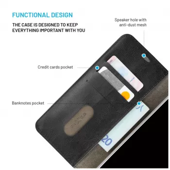 Husă tip carte FIXED Opus pentru Xiaomi Redmi 15 4G/5G - piele sintetică, neagră