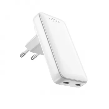Încărcător de călătorie Fixed Slim Traveller 2xUSB-C cu adaptoare internaționale, GaN, 45W - alb