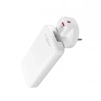 Încărcător de călătorie Fixed Slim Traveller 2xUSB-C cu adaptoare internaționale, GaN, 45W - alb