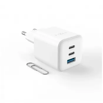 Încărcător Fixed Mini 2x USB-C și USB GaN 65W alb