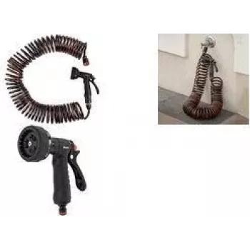 Bradas SPRING FLEX Spiral Garden Hose Set 15 m Expandable, Self-Coiling, with Spray Nozzle and Quick Connectors WSF15