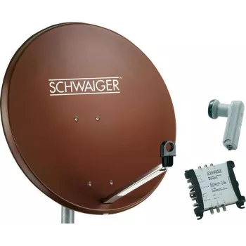 Sistem SAT SCHWAIGER 80 cm 6 participanți LNB Quattro (fără switch) roșu cărămidă cu multiswitch 5/6
