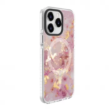 Husă Evelatus pentru Apple iPhone 15 Pro PC+TPU cu MagSafe - marmură roz