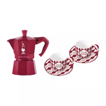 Set cafetieră manuală Bialetti Candyland Moka Express 3TZ, 150 ml, roșu + 2 cești