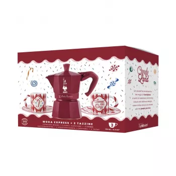 Set cafetieră manuală Bialetti Candyland Moka Express 3TZ, 150 ml, roșu + 2 cești