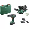 Set Bosch DIY UniversalImpact 18V + AdvancedOrbit 18V, 2x acumulator Li-Ion 2,0Ah, mașină de găurit și înșurubat cu impact cu acumulator + șlefuitor excentric cu acumulator, verde (06039D410A)