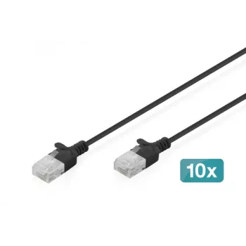 Cablu patch DIGITUS Slim Cat6 U/UTP RJ45, 0,3 m, negru, LSZH, set de 10 buc.