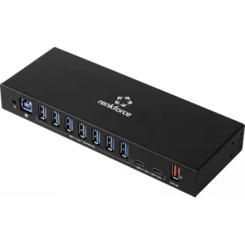 Hub USB Renkforce RF-7403762 10 porturi USB-A, USB-C® USB 3.2 Gen1 5 Gbit/s pentru aplicații industriale, negru RF-IH10-100